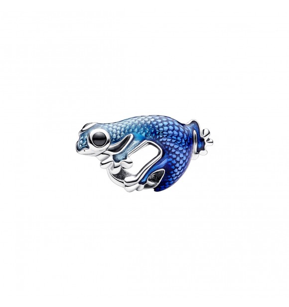 PANDORA 792701C01 Charm Gecko en plata de ley con cristal negro y esmalte metálico transparente sombreado azul claro a oscuro