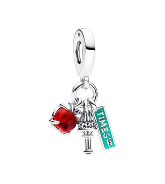 792718C01 New York triple sterling silver dangle with red Murano glass and teal enamel