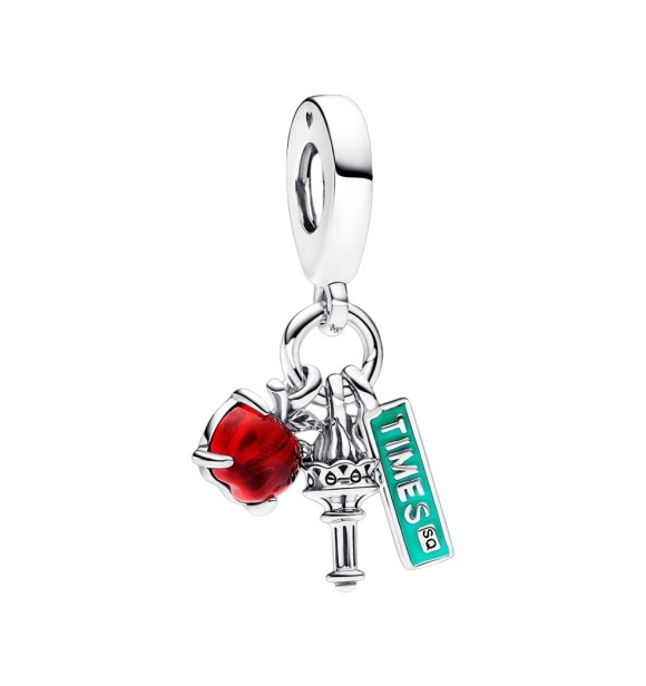 792718C01 New York triple sterling silver dangle with red Murano glass and teal enamel