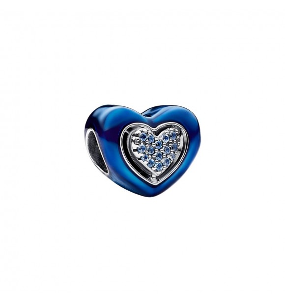 PANDORA 792750C01 CHARM DE CORAZÓN GIRATORIO EN PLATA DE LEY CON CRISTAL VERDE HELADO Y ESMALTE AZUL BRILLANTE