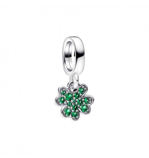 PANDORA 792751C01 COLGANTE MINI TRÉBOL DE PLATA DE PRIMERA LEY CON CRISTAL VERDE ROYAL