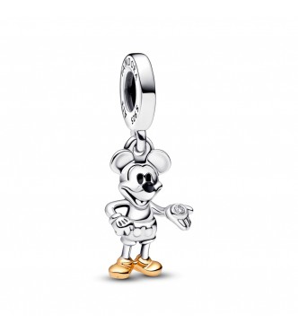PANDORA 792812C01 Colgante de plata de ley Disney 100 Mickey y oro de 14k con diamante redondo creado en laboratorio de talla brillante  y esmalte negro