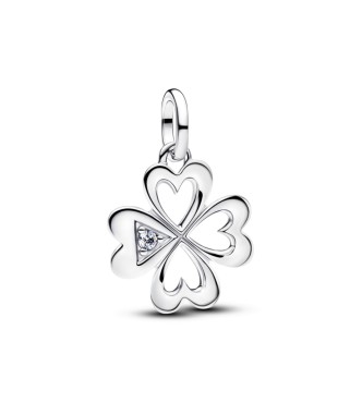 PANDORA 793034C01 Medallón de plata de ley con trébol y circonitas cúbicas transparentes