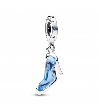 PANDORA 793071C01 Zapato de Cenicienta de Disney colgante de plata de primera ley con elegante circonita cúbica azul claro y cristal azul para siempre