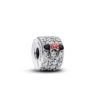 793074C01 Disney Parks Mickey and Minnie sterling silver clip with clear cubic zirconia,
 red and black enamel