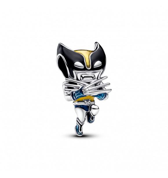 PANDORA 793359C01 Charm Marvel Wolverine de plata de primera ley con esmalte negro,
 amarillo y azul
