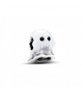 PANDORA 793404C01 Charm fantasma de plata esterlina con cristal negro y esmalte blanco brillante que brilla en la oscuridad