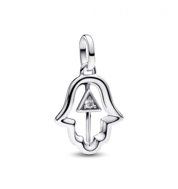 PANDORA 793411C01 Medallón de mano de Hamsa en plata de ley con circonita cúbica transparente