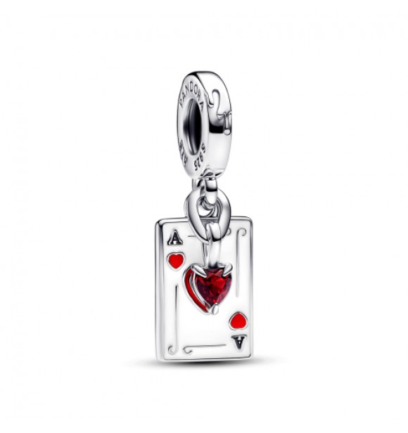 PANDORA 793420C01 Colgante de plata de ley de la Reina de corazones de las Villanas de Disney con cerezas,
 cristal rojo jubileo, esmalte blanco y rojo