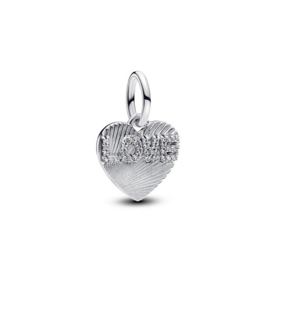 Charm colgante de plata de ley con forma de corazón grabable con circonita cúbica transparente