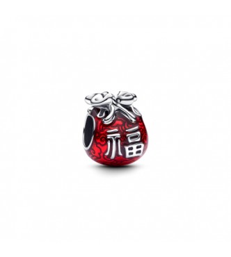 PANDORA 793620C01 Charm de plata de ley con forma de bolsa de la suerte y esmalte rojo