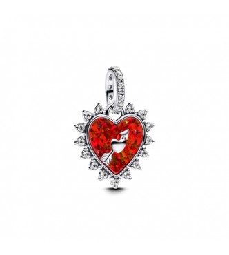 PANDORA 793667C01 Colgante giratorio de plata de ley con forma de corazón y flecha con ópalo rojo creado en laboratorio y circonita cúbica transparente