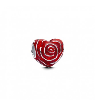 PANDORA 793673C01 Dije de plata de ley con forma de corazón y rosa con esmalte rojo