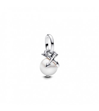 PANDORA 793687C01 Mini colgante de plata de ley con flechas cruzadas y perla artificial lacada en blanco