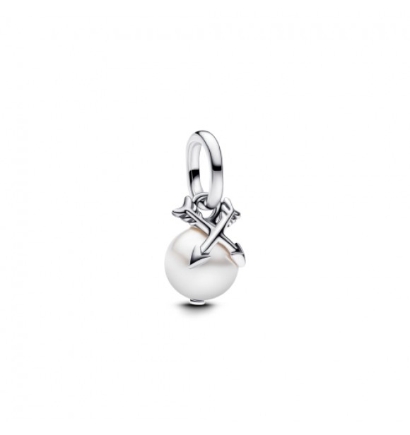 PANDORA 793687C01 Mini colgante de plata de ley con flechas cruzadas y perla artificial lacada en blanco