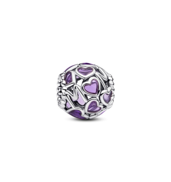 PANDORA 793772C01 Charm de plata de ley con forma de corazón de mamá y esmalte morado transparente