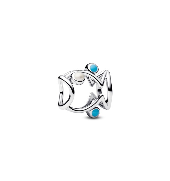 PANDORA 793819C01 Fish sterling silver charm with shimmering white and turquoise enamel