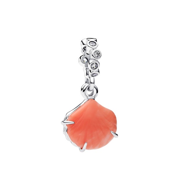 PANDORA 793821C01 Shell sterling silver double dangle with clear cubic zirconia and imitation coral