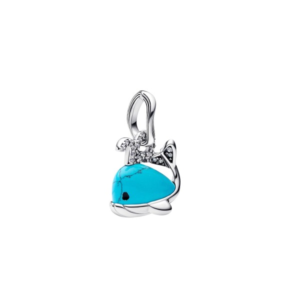 PANDORA 793822C01 Whale sterling silver dangle with clear cubic zirconia,
 imitation turquoise and black enamel