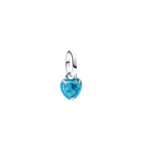 PANDORA 793827C01 Heart sterling silver mini dangle with imitation turquoise and turquoise enamel