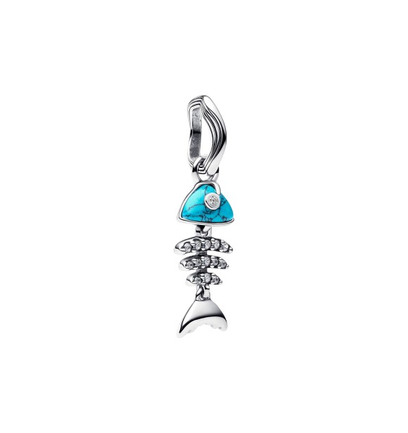 PANDORA 793894C01 Fishbone sterling silver dangle with clear cubic zirconia and imitation turquoise