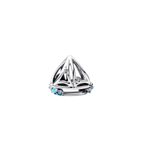 PANDORA 793905C01 Sailboat sterling silver charm with clear cubic zirconia and capri blue crystal