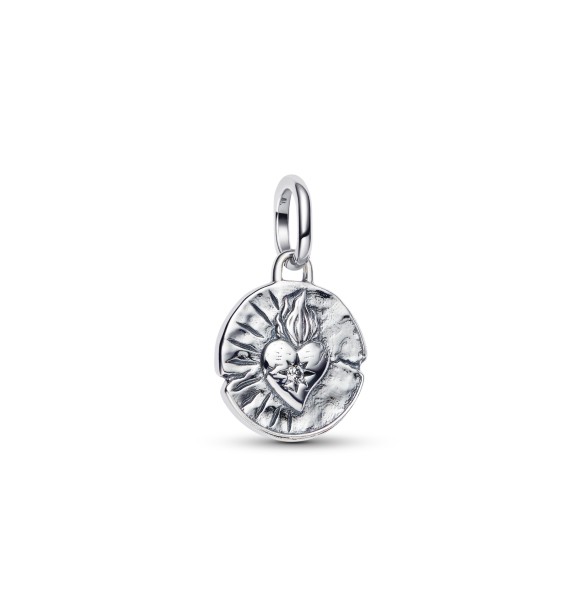 PANDORA Heart sterling silver medallion with clear cubic zirconia