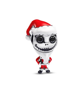 PANDORA Disney movable Jack Skellington sterling silver charm with black crystal,
 white, red and black enamel