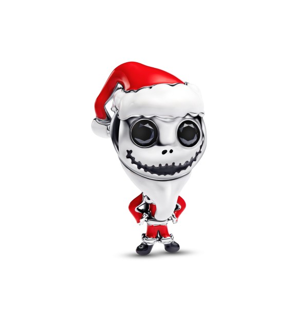 PANDORA Disney movable Jack Skellington sterling silver charm with black crystal,
 white, red and black enamel