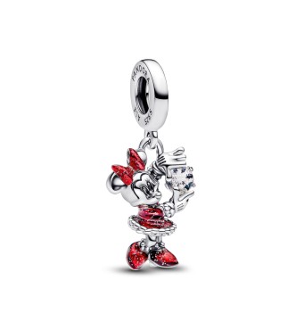 793980C01 Disney Parks Minnie Mouse sterling silver dangle with dichroic clear Murano glass and glittery red enamel