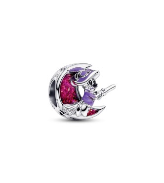 793981C01 Disney Parks Minnie Mouse and moon sterling silver charm with black,
 glittery pink and glow in the dark purple enamel