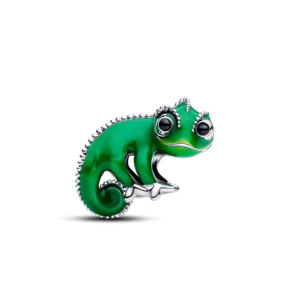 793983C01 Disney Tangled Pascal sterling silver charm with black crystal and color-changing green enamel