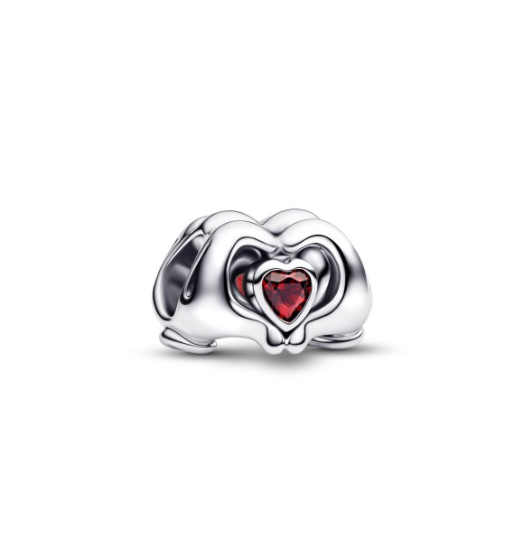 793995C01 Disney Parks Mickey Mouse love hands sterling silver charm with salsa red crystal