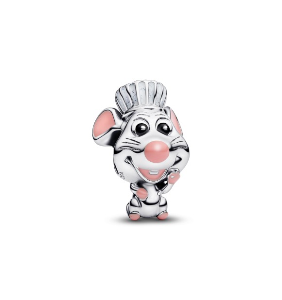 PANDORA Disney Pixar Remy sterling silver charm with black,
 pink and glittery white enamel