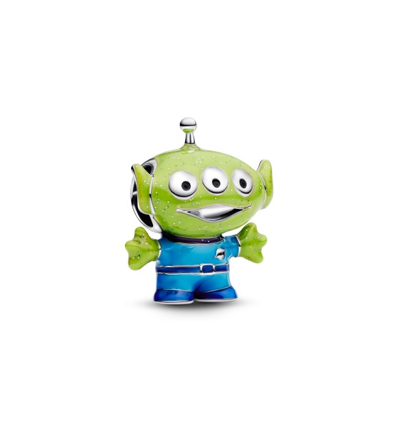PANDORA Disney Pixar Little Green Men sterling silver charm with black,
 purple, blue and glittery green enamel