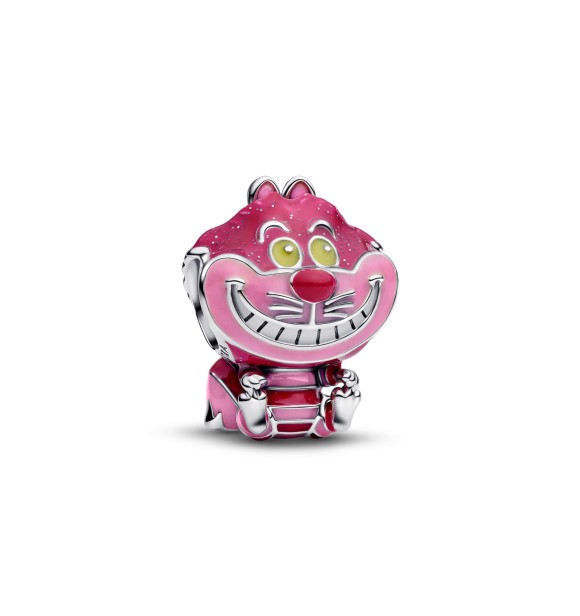 PANDORA Disney Cheshire Cat sterling silver charm with glittery pink,
 light pink, pink and glow in the dark yellow enamel