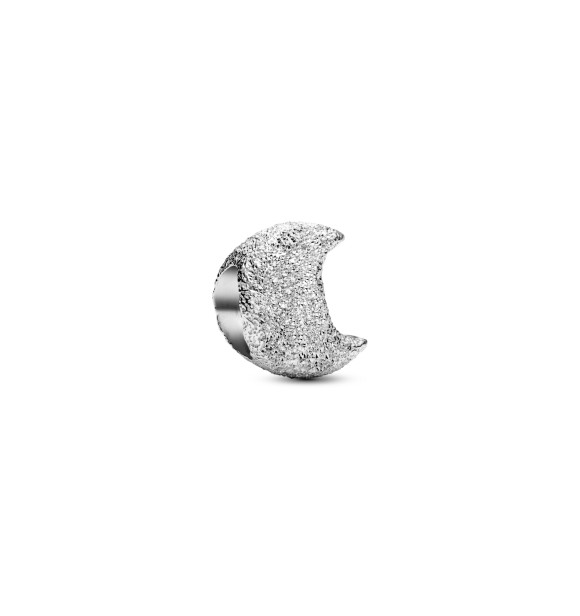 PANDORA Textured moon sterling silver mini charm