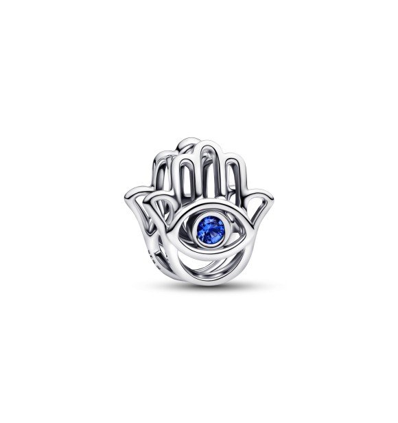 PANDORA Hamsa hand sterling silver charm with stellar blue crystal