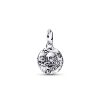 PANDORA Skull sterling silver medallion with clear cubic zirconia