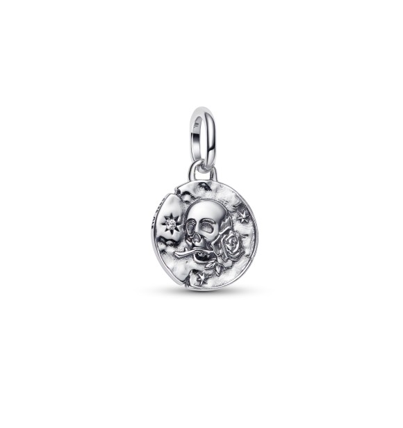 PANDORA Skull sterling silver medallion with clear cubic zirconia