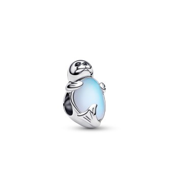 PANDORA 794146C01 Charm de sello en plata de ley con cristal negro,
 esmalte negro y piedra lunar iridiscente.