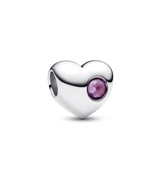 794161C02 Engravable heart sterling silver charm with sweet grape purple crystal