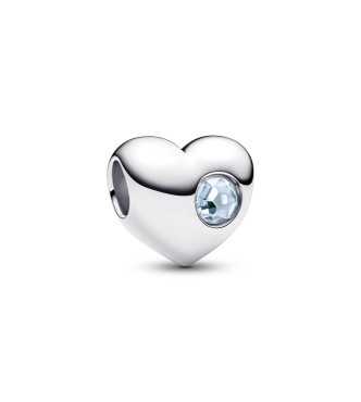 794161C03 Engravable heart sterling silver charm with sea aqua blue crystal