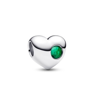 PANDORA Engravable heart sterling silver charm with royal green crystal