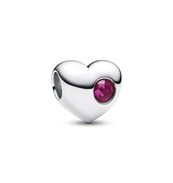 794161C07 Engravable heart sterling silver charm with true red crystal