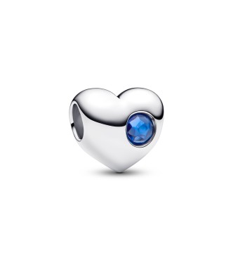 794161C09 Engravable heart sterling silver charm with princess blue crystal