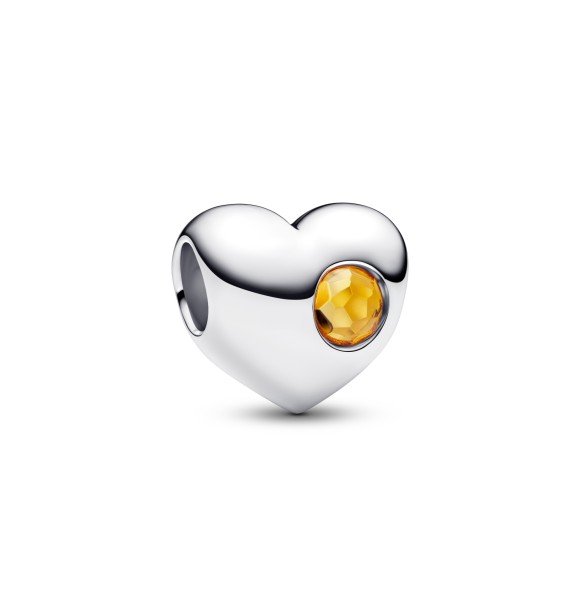 794161C11 Engravable heart sterling silver charm with honey coloured crystal