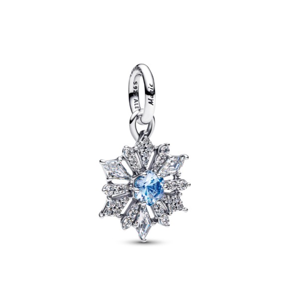PANDORA 794209C01 Colgante de plata de ley con copo de nieve de Frozen de Disney con cristal azul agua y circonita cúbica transparente.