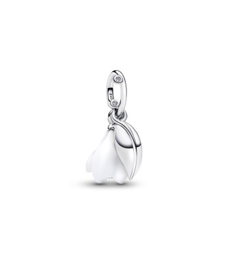 PANDORA 794239C01 Colgante de plata de ley con flor de campanilla de invierno,
 circonitas cúbicas transparentes y cristal de Murano blanco.