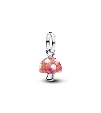 PANDORA 794376C01 Mushroom sterling silver dangle with glow in the dark white and shimmering red enamel